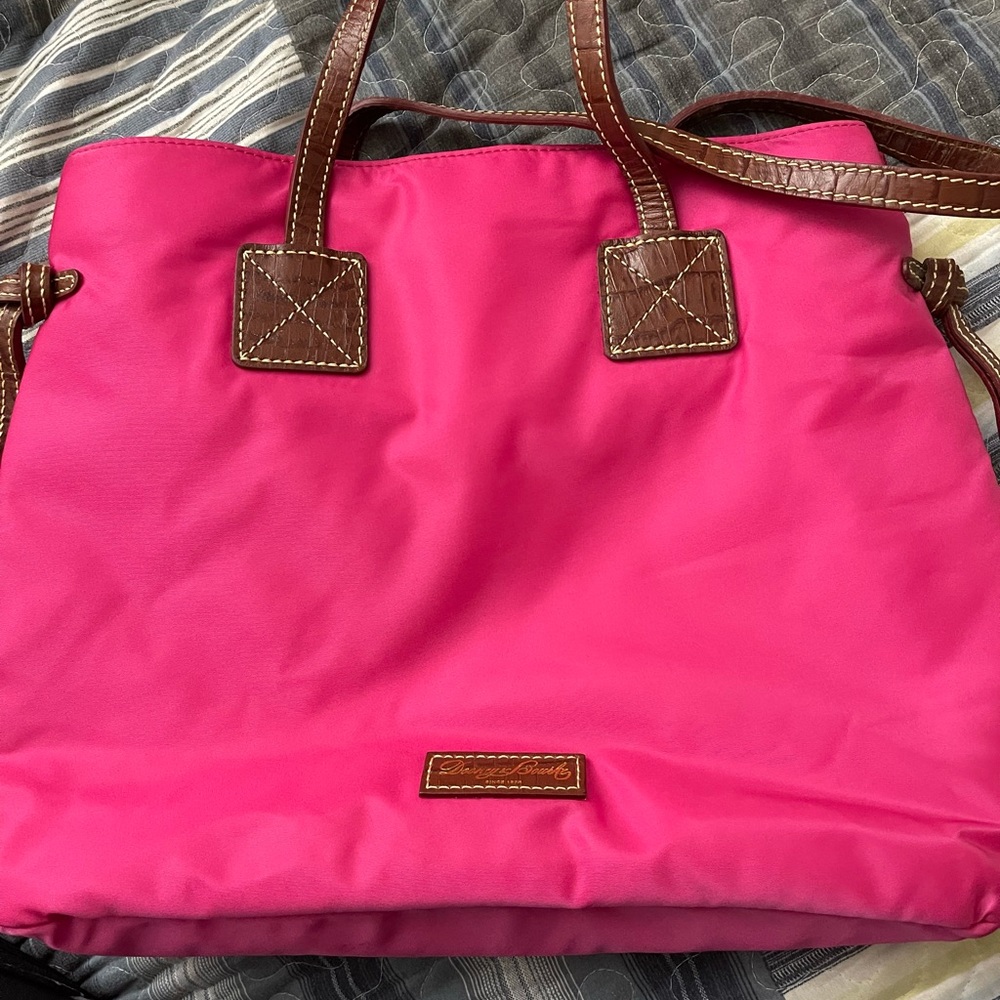 Dooney & Bourke  Nylon material Fuchsia Tote with Brown Leather Straps